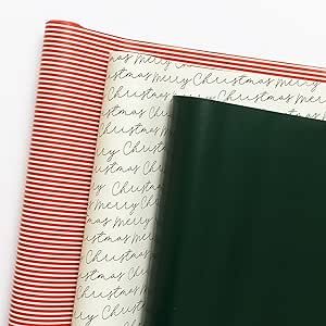 Merry Market 3-pack Premium Satin Christmas Wrapping Paper, Minimal Holiday Gift Wrap, Red Stripe... | Amazon (US)