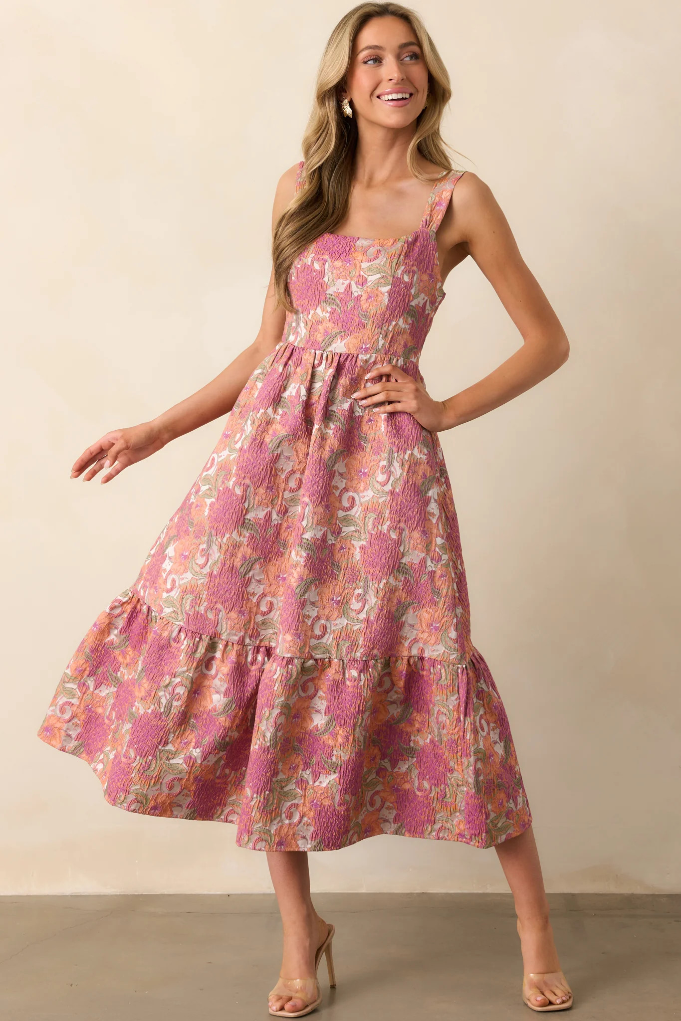 Anything Is Possible Mauve Floral Jacquard Maxi Dress | Red Dress