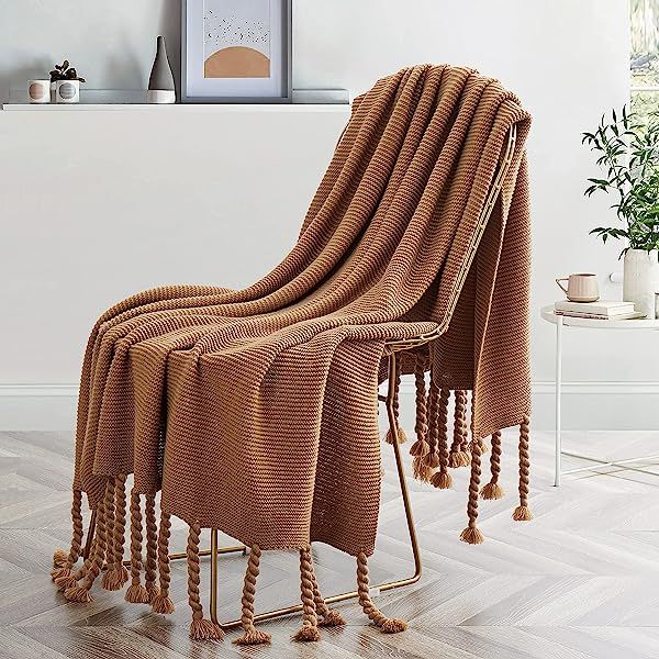 Revdomfly Brown Throw Blanket Knitted Throw Blanket with Fringe Tassels Warm Cozy Woven Blankets for | Amazon (US)