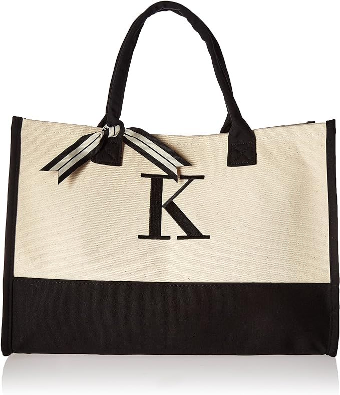 Mud Pie Classic Black and White Initial Canvas Tote Bags (K), 100% Cotton | Amazon (US)