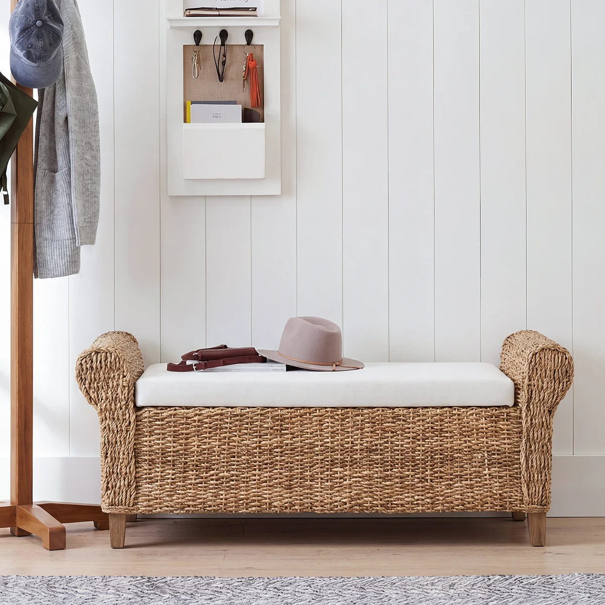 Anesty 56'' W Upholstered Flip Top Storage Bench with Solid Wood Legs and Segmented Pockets | Wayfair North America