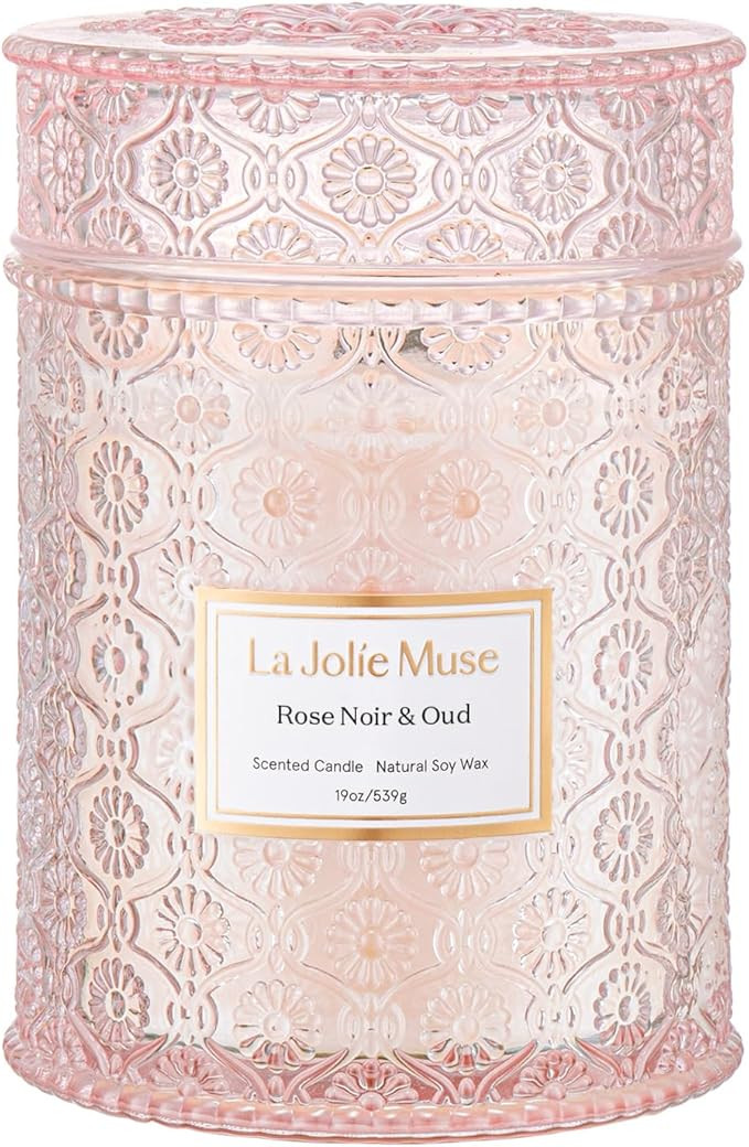 LA JOLIE MUSE Rose Noir & Oud Scented Candle – Lemon, Rose & Oud |19 oz Large Wooden Wick Candl... | Amazon (US)