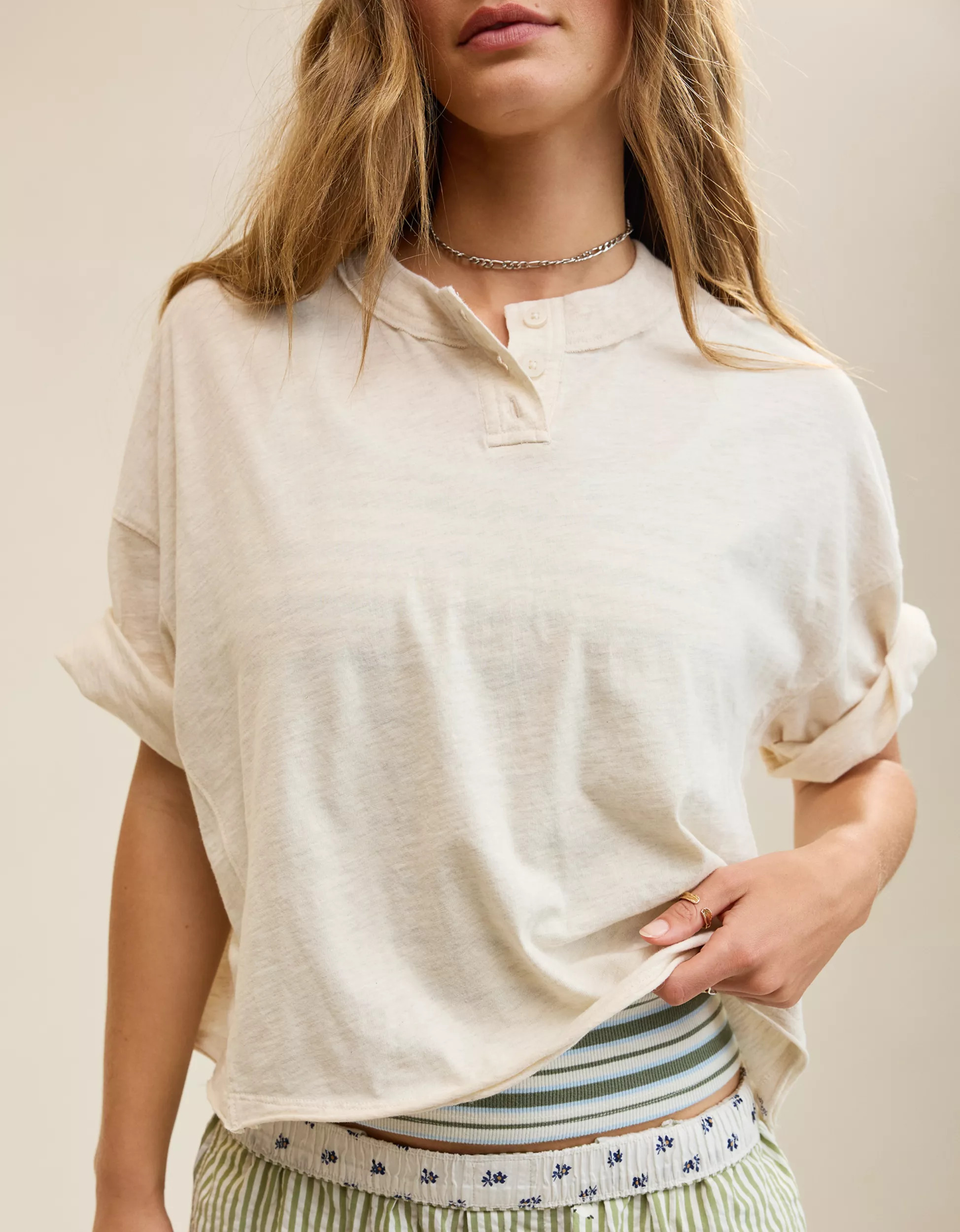 Aerie Remix Henley Cropped T-Shirt | Aerie