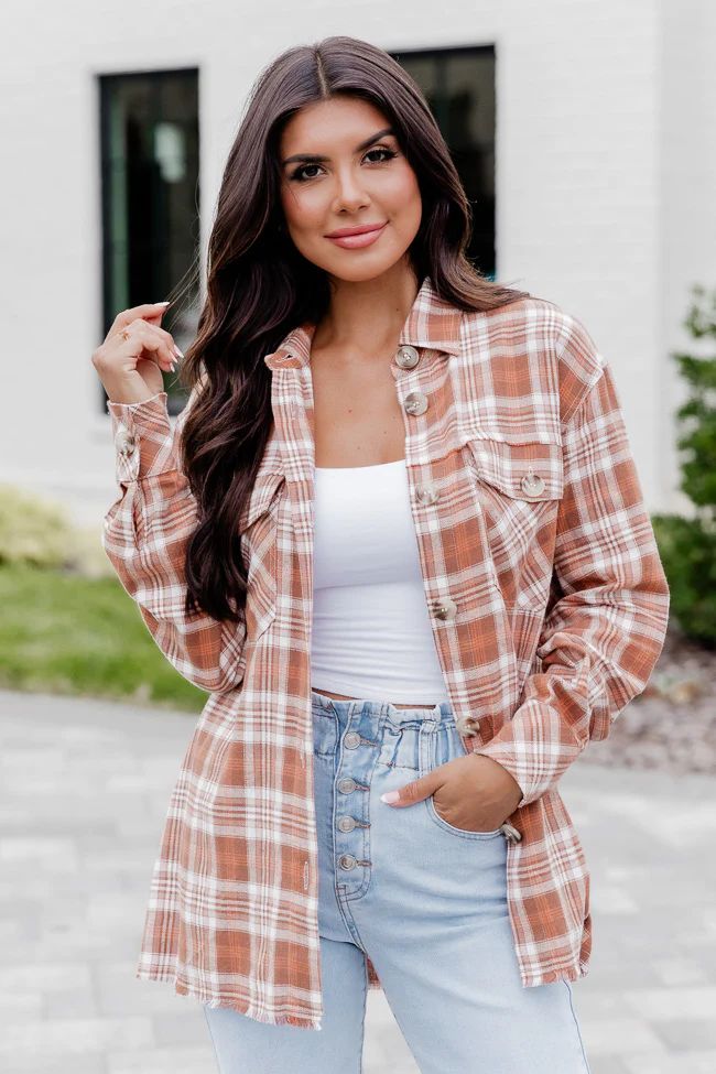 Round It Up Brown and White Plaid Button Front Shirt | Pink Lily