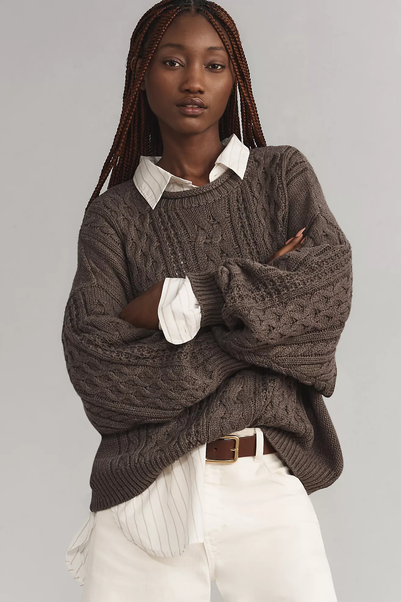Denimist Aran Roll Neck Cable-Knit Pullover Sweater | Anthropologie (US)