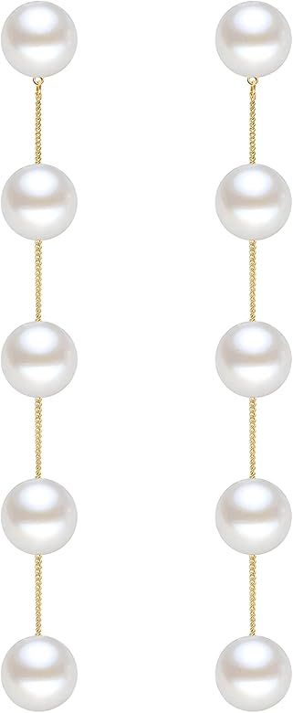 Voaino Long Pearl Earrings for Women 925 sterling silver Pearl Dangle Earrings Hypoallergenic Ele... | Amazon (US)