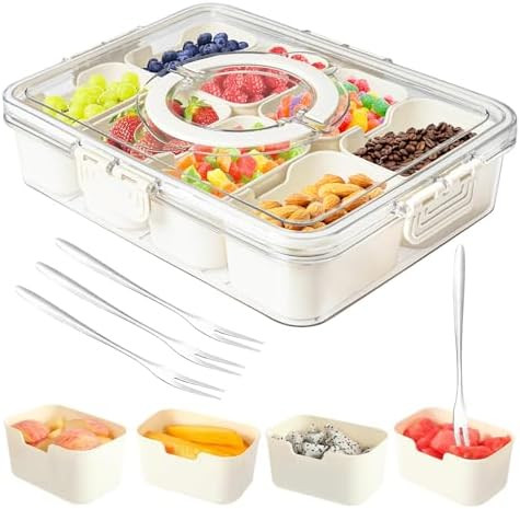 Snackle Box Container,Portable Snack Box 8 Compartment Divided Serving Tray with Lid,Clear Storag... | Amazon (US)