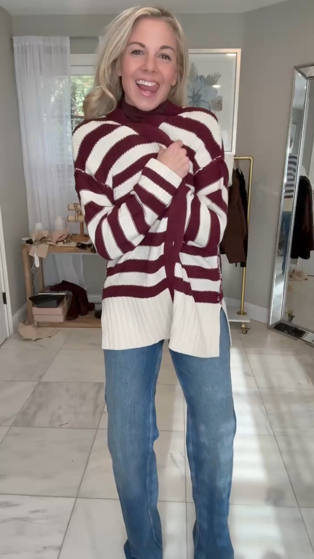 The cutest stripped cardigan ! Perfect for layering and staying warm this holiday season !! Super soft and comfy - wearing a size small in all ! 🤎

#LTKSeasonal #LTKU #LTKHoliday