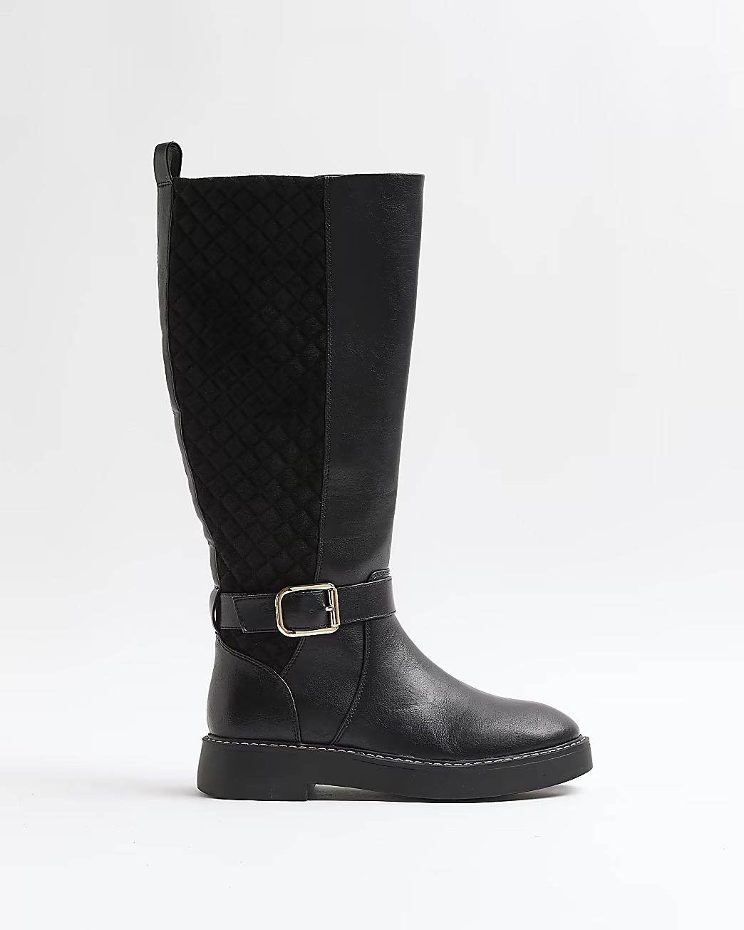 Black quilted knee high boots | River Island (UK & IE)