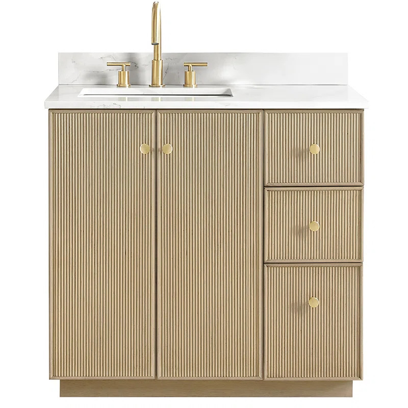 Temar 36'' Free Standing Single Bathroom Vanity with Calacatta Quartz Top | Wayfair North America