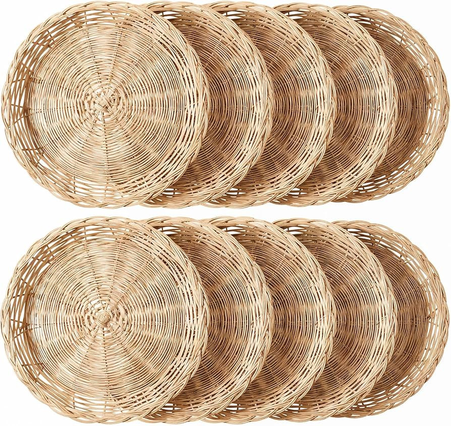10 Pack Bamboo Paper Plate Holder, 10 inches Reusable-Wicker Charger Plates-Wicker Paper Plate-Ho... | Amazon (US)