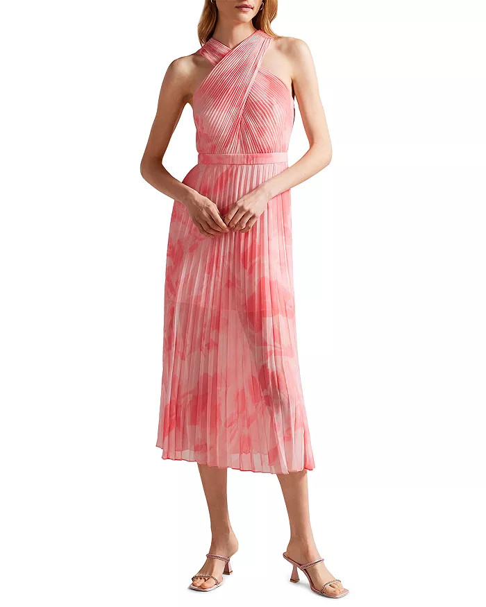 Mirelia Crisscross Halter Pleated Midi Dress | Bloomingdale's (US)