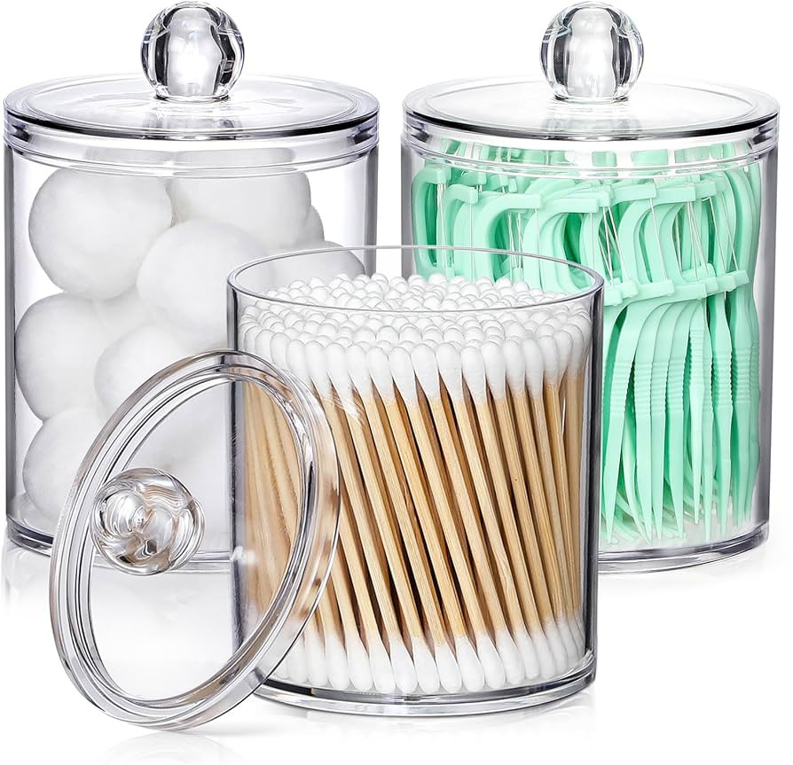 AOZITA 3 Pack Acrylic Qtip Holder Dispenser for Cotton Swab, Ball, Round Pads, Floss Picks - 10 o... | Amazon (US)