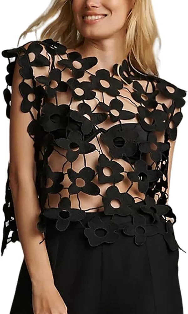 Arssm Women's Floral Lace Vest Summer Hollow Out Crochet Tank Top Sleeveless Pullover Going Out T... | Amazon (US)