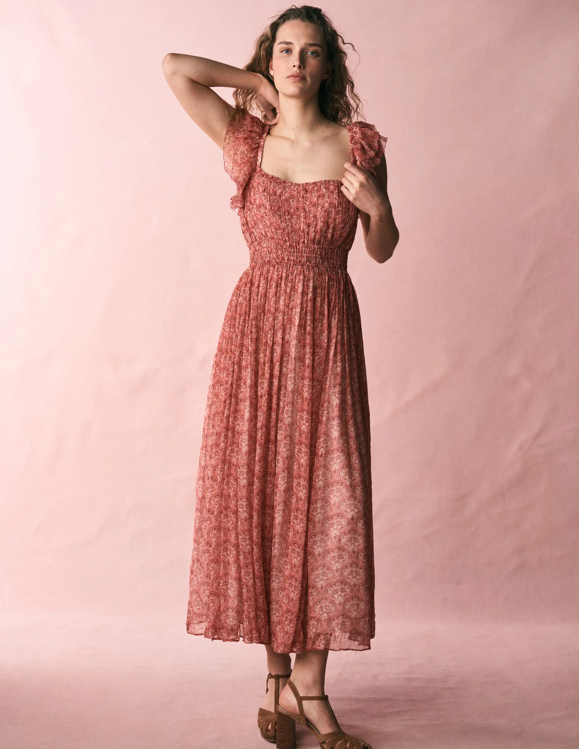 Crinkle Chiffon Maxi Dress-Pink Paradise Gardens | Boden (US)