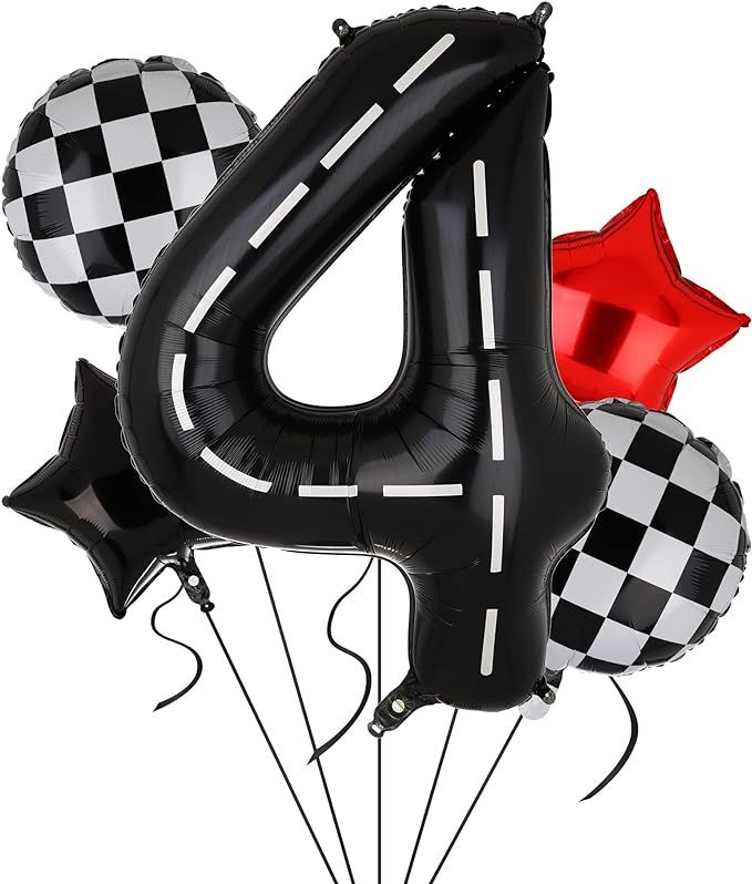 Race Car Birthday Balloons 40 Inch Racetrack Number Balloon 4 Black Boys 4st Birthday Race Car Th... | Amazon (US)