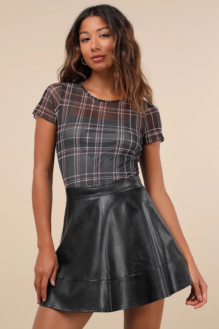 Modish Cutie Black Vegan Leather High-Rise Skater Mini Skirt | Lulus