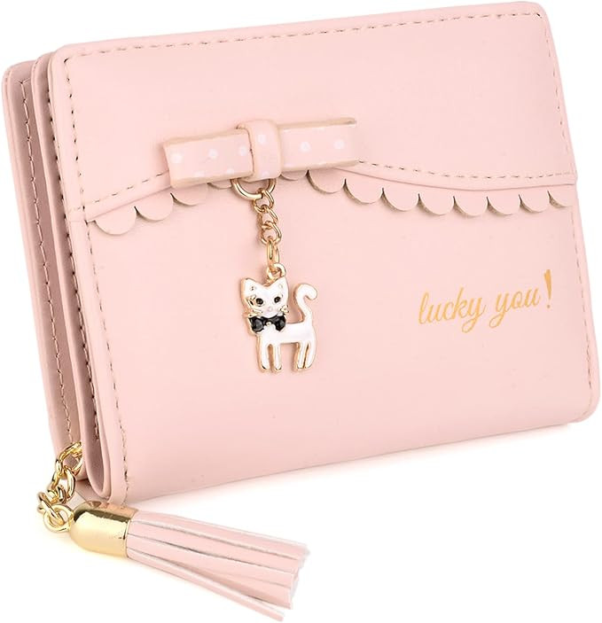 UTO Wallet for Girls Leather Vegan Cute Cat Pendant Card Holder Organizer Women Coin Purse | Amazon (US)