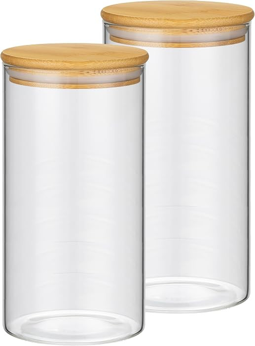 2PCS Glass Storage Jars with Airtight Lids,44 fl oz (1300ml) Cute Clear Storage container with ba... | Amazon (US)