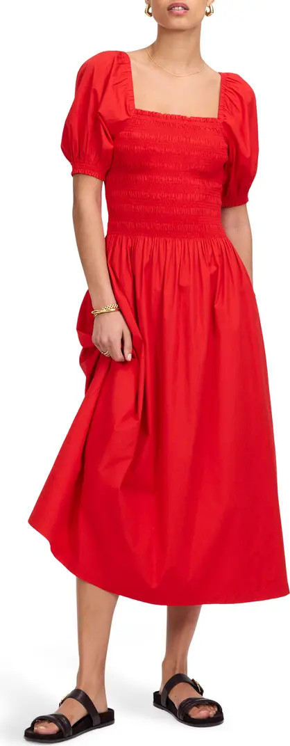 Madewell Smocked Puff Sleeve Midi Dress | Nordstrom | Nordstrom