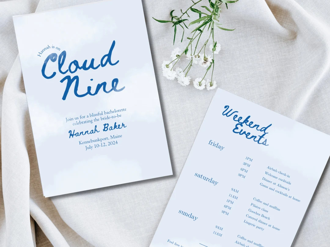 The Bride is on Cloud Nine Bachelorette Invitation Template, Cloud 9 Itinerary, Editable Bachelor... | Etsy (US)