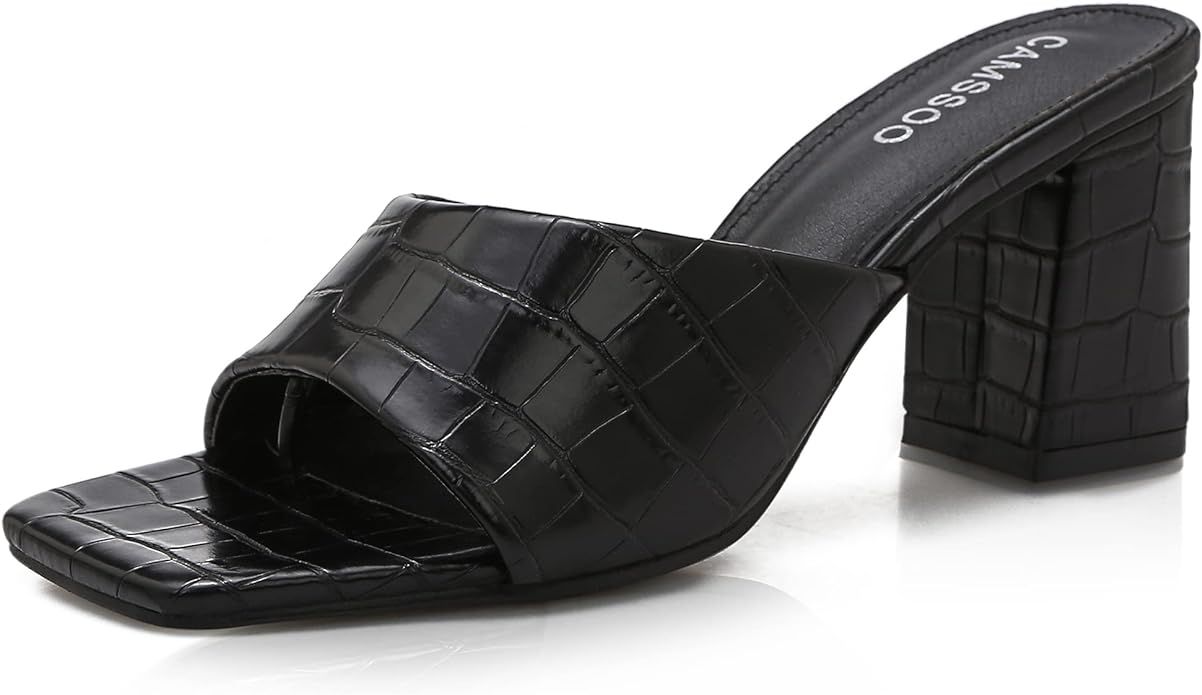 CAMSSOO Women's Open Toe Square Mules Sandals Flip Flops Slip On Chunky Block High Heel Fashion W... | Amazon (US)