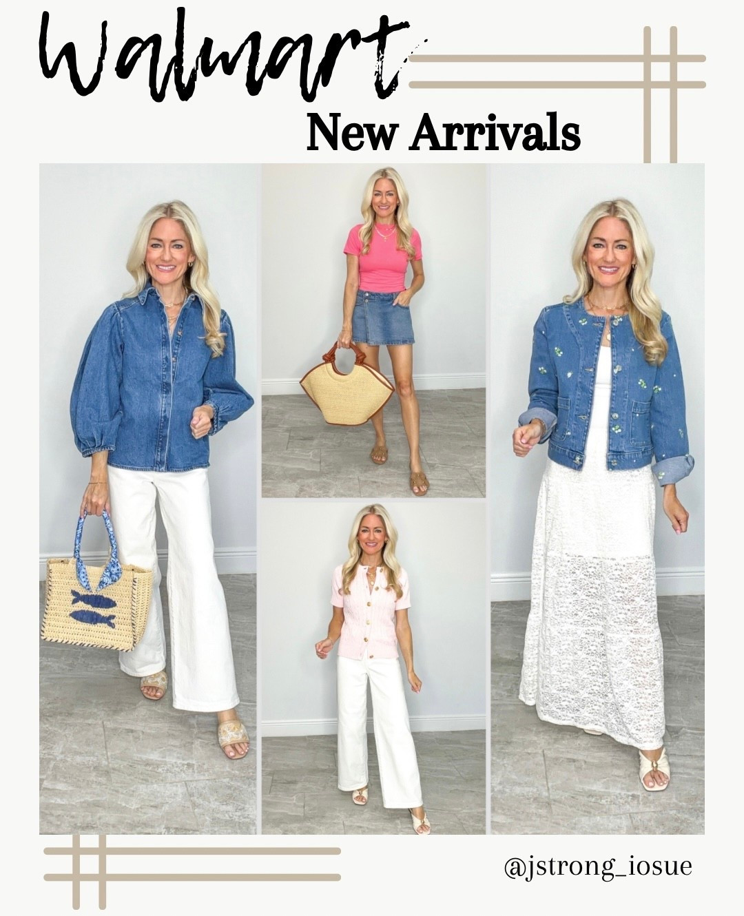 Walmart new arrivals for Spring! Pretty denim tops also great for layering. Light pink sweater is thick with gold button detailing. Lace skirt is lined to the knees and has a slide slit. Coral tee comes in lots of colors and a closet staple of the season! 

#LTKgrwm #LTKootd