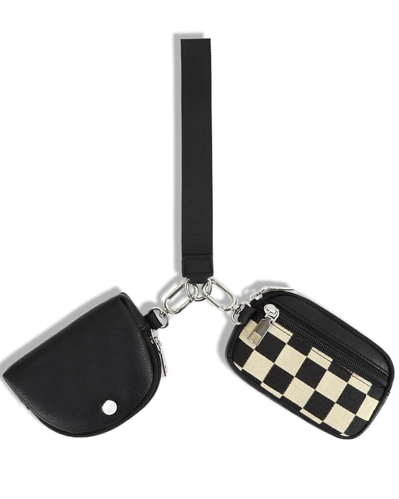 Mini Zip Around Keychain Wallet Chekered Dual Pouch Wristlet for Women Portable Detachable Coin P... | Amazon (US)
