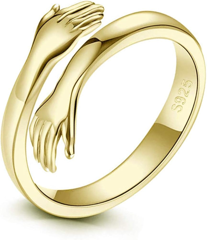 GULICX 925 Sterling Silver Hug Rings for Women, Adjustable Solid Vintage Silver Thumb Ring, Unisex Resizable Silver Hugging Hands Open Promise Ring Jewelry Hug Hands Mens Rings Couples Wedding Bands | Amazon (US)