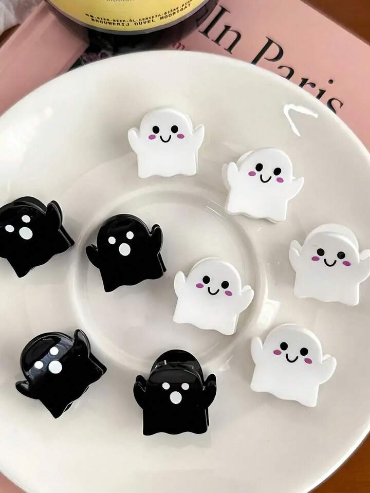 8pcs/Set Cute & Scary Ghost Shaped Mini Hair Clips - Perfect For Halloween - Made Of Acrylic - Whimsical Design To Add Fun To Your Hairstyle | SHEIN