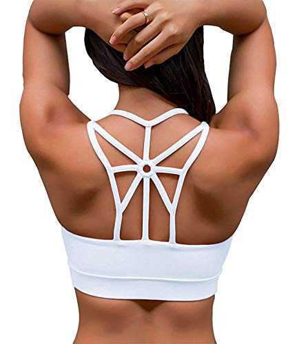 YIANNA Sports Bras for Women Cross Back Padded Sports Bra Medium Support Workout Running Yoga Bra, YA-BRA139-White-S | Amazon (US)
