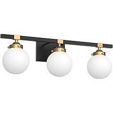 Tipace Mid Century Modern Bathroom Vanity Light Fixtures 3 Lights Milky White Glass Shades Black/... | Amazon (US)