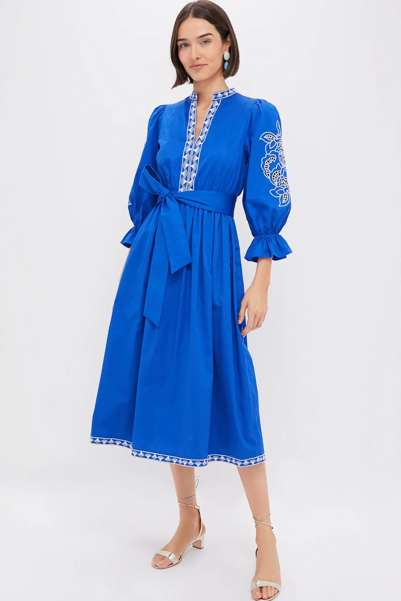 Royal Blue with Baby Blue Embroidery Dowling Midi Dress | Tuckernuck (US)
