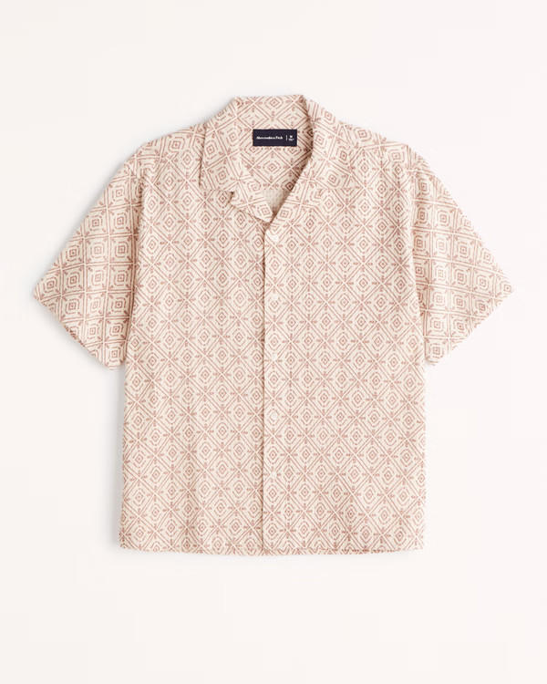 Camp Collar Textured Button-Up Shirt | Abercrombie & Fitch (US)