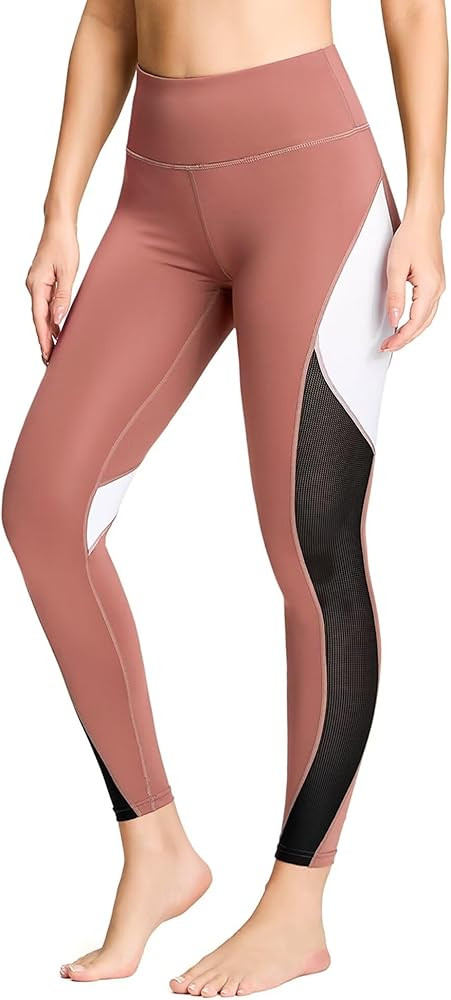 QUEENIEKE Women Yoga Pants Color Blocking Mesh Workout Running Leggings Tights 8030 | Amazon (US)