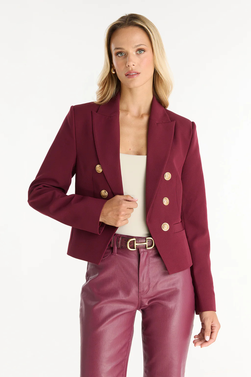 Gabrielle Double Breasted Blazer - Merlot | The Noli Shop