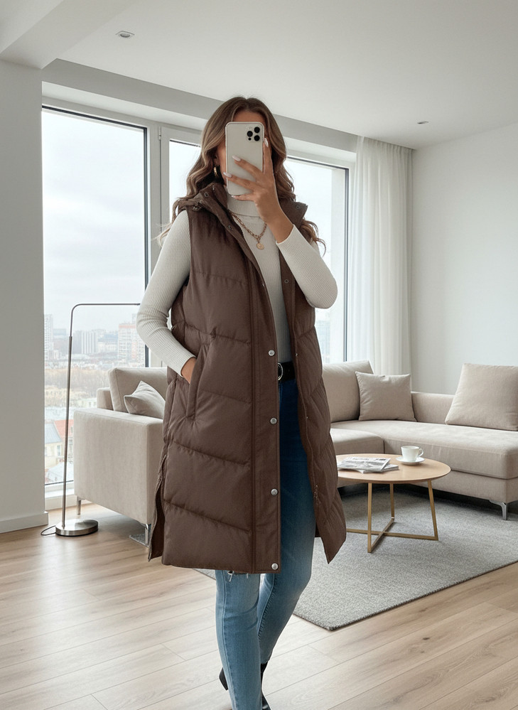 SHEIN EZwear Women Solid Color Pocket Hooded Sleeveless Padded Coat, Winter | SHEIN
