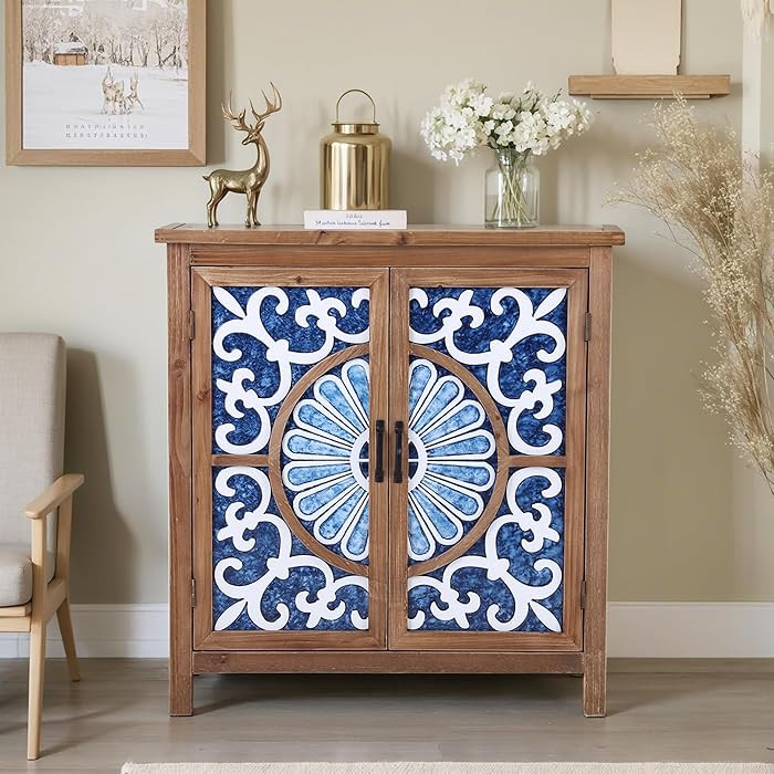 PHI VILLA Blue Accent Cabinet with Doors, Small Buffet Sideboard for Living Room Entryway Cabinet | Amazon (US)
