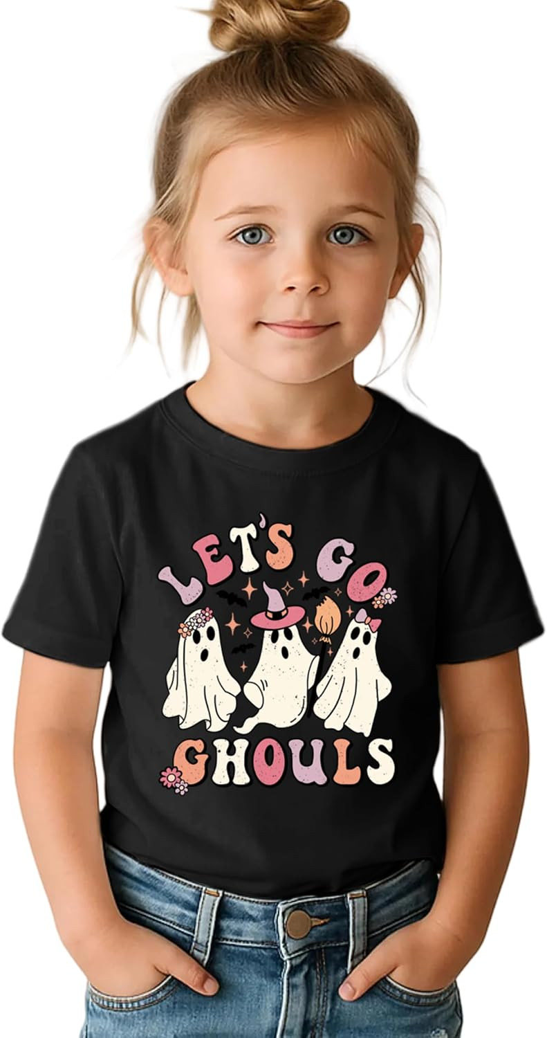 Toddler Girls Halloween Shirts Let's Go Ghouls Graphic T-Shirt Fall Tee Top | Amazon (US)