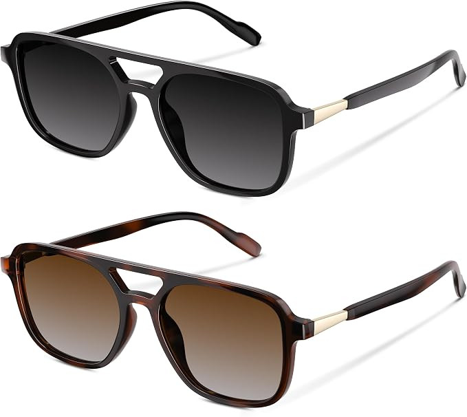 Retro Aviator Sunglasses for Women Men:Polarized Trendy Rectangle Womens Mens Shades Sun Glasses | Amazon (US)