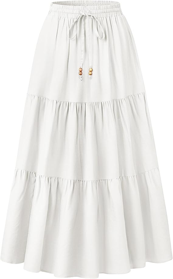 HAEOF Women's Summer Boho Elastic High Waist Maxi Skirt A-Line Flowy Swing Ruffle Tiered Long Bea... | Amazon (US)