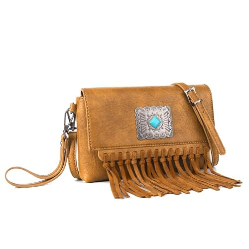 WG61-181YL Tassel Crossbody Fringe Purse Turquoise Concho Wallet Hobo Western Bag for Women Girls | Amazon (US)