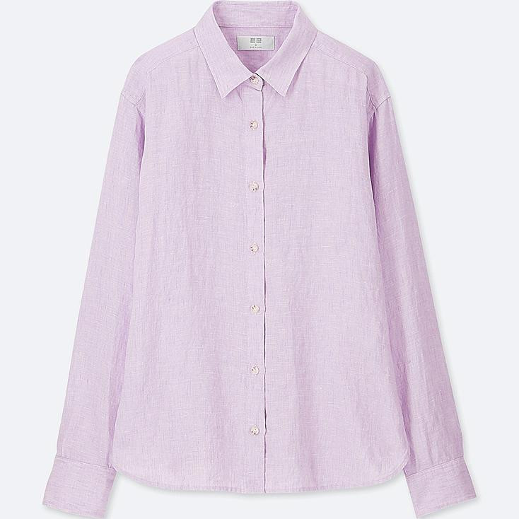 UNIQLO Women's Premium Linen Long-sleeve Shirt, Purple, XS | UNIQLO (US)