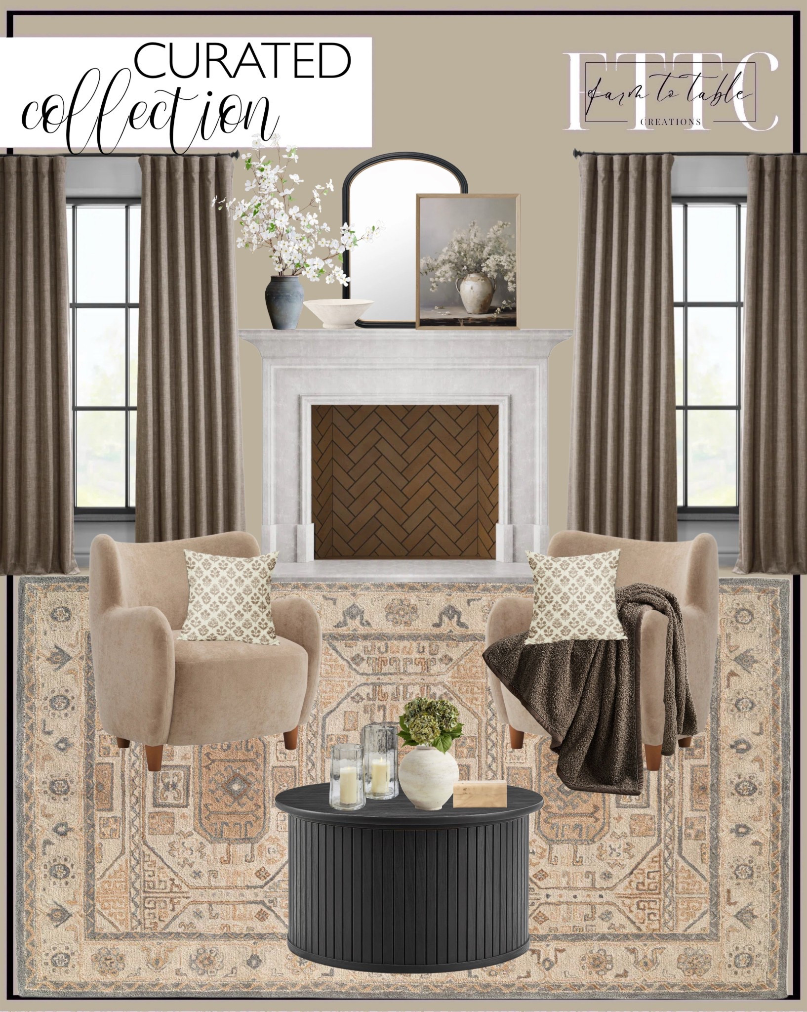 Curated Living Room Collection. Follow @farmtotablecreations on Instagram for more inspiration.

Ellington Blue Hand-Tufted Wool Rug. Samuel Wall Mirror. Reshami Wing Back Upholstered Accent Chair. Round Coffee table. Spring Flowers Painting. Linen Curtains. Hammered Glass Hurricanes. Flickering Flameless Candles. Oversized Dogwood Branch. Indigo Artisan Handcrafted Ceramic Vase. Faux Dusty Green Hydrangea Bundle. Artisan Vase Round. Gammon Burl Box. Matias Bowl. Brown floral pillow covers. Cozy Teddy Faux fur Throw. 

Living Room Finds | Spring Decor | Entryway Decor | Bedroom Furniture | nightstands | Home Decor| Fireplace Decor | Spring Refresh |  Bedroom Finds | Neutral Stems | Spring Stems | Bookshelf Decor | Bedroom Space | Cozy Corner | Bathroom | Curated Entryway | Spring  Decor | End of Year Clearance | Trending Decor | Viral Decor  | Coffee Table Decor | Neutral Decor | Stem Sale | Target Finds | Skinny Bench | Bedroom | Living Room | Breakfast Nook | Amazon Home | Target Sale | Loloi Rugs | Magnolia Home | console table | console table styling | faux stems | entryway space | front porch decor | neutral decor | entryway decor | cozy home | affordable decor |  home decor | home inspiration | console styling | entryway rug | cozy moody home | moody home decor | neutral home | bathroom decor | living room | spring decor | Hearth & Hand | Studio McGee | 2025 Home Trends | trending home | Crate&Barrel 



#LTKHome #LTKFindsUnder50 #LTKSaleAlert