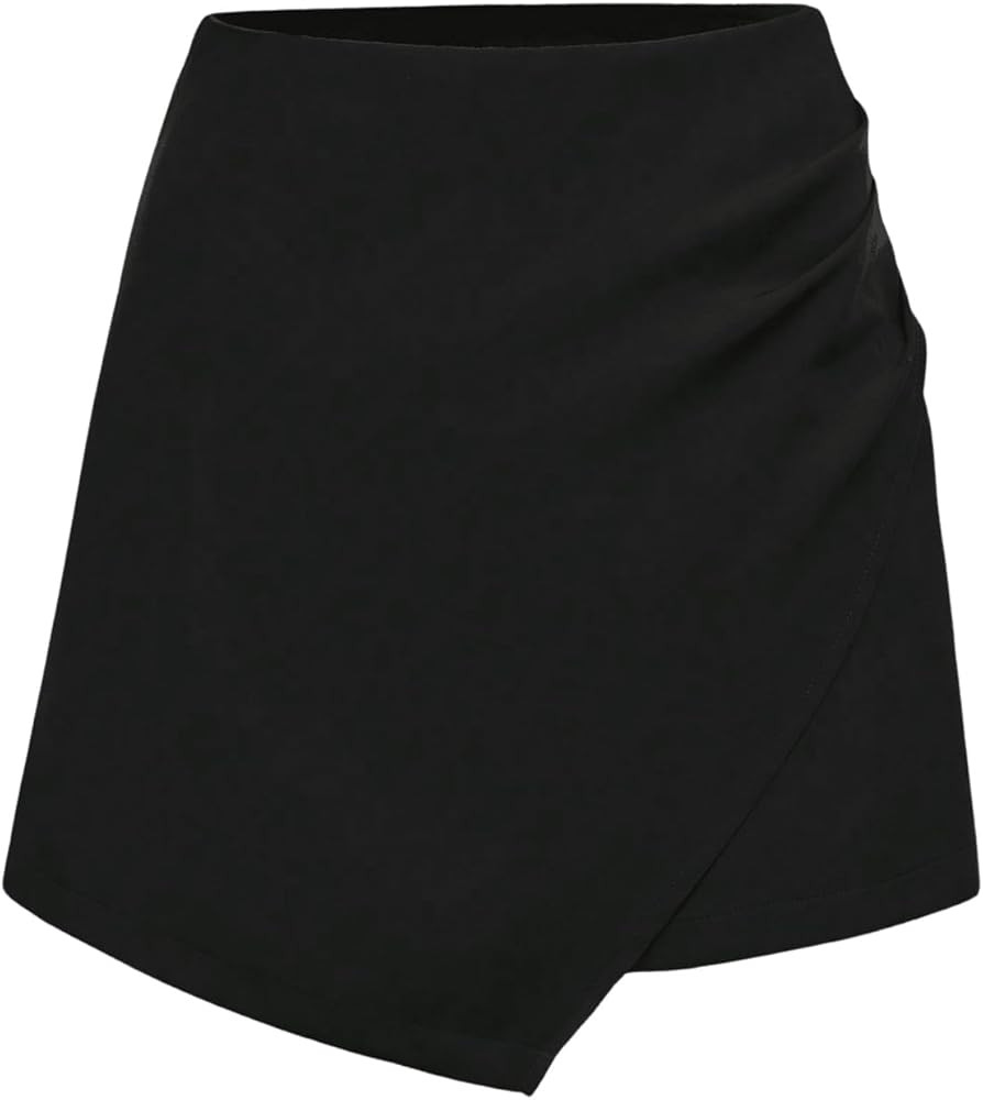 Milumia Women High Waist Ruched Side Wrap Skorts Asymmetrical Hem Skirt Shorts | Amazon (US)