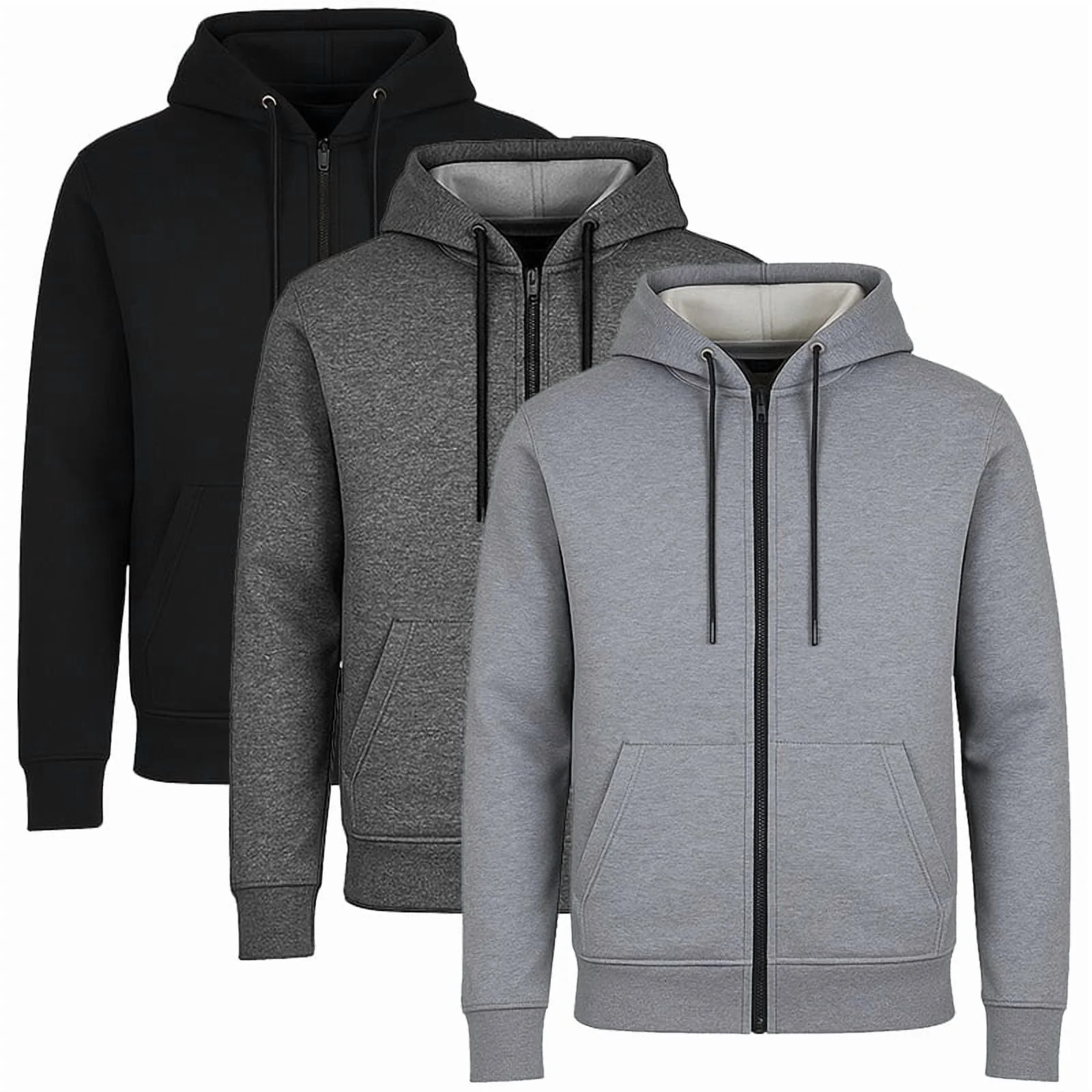 3-Pack Men’s Fleece-Lined Full-Zip Hoodie (S-3XL) | Walmart (US)