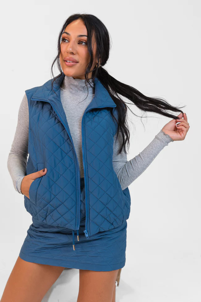 Mountainside Moment Cropped Blue Quilted Puffer Vest FINAL SALE | Pink Lily