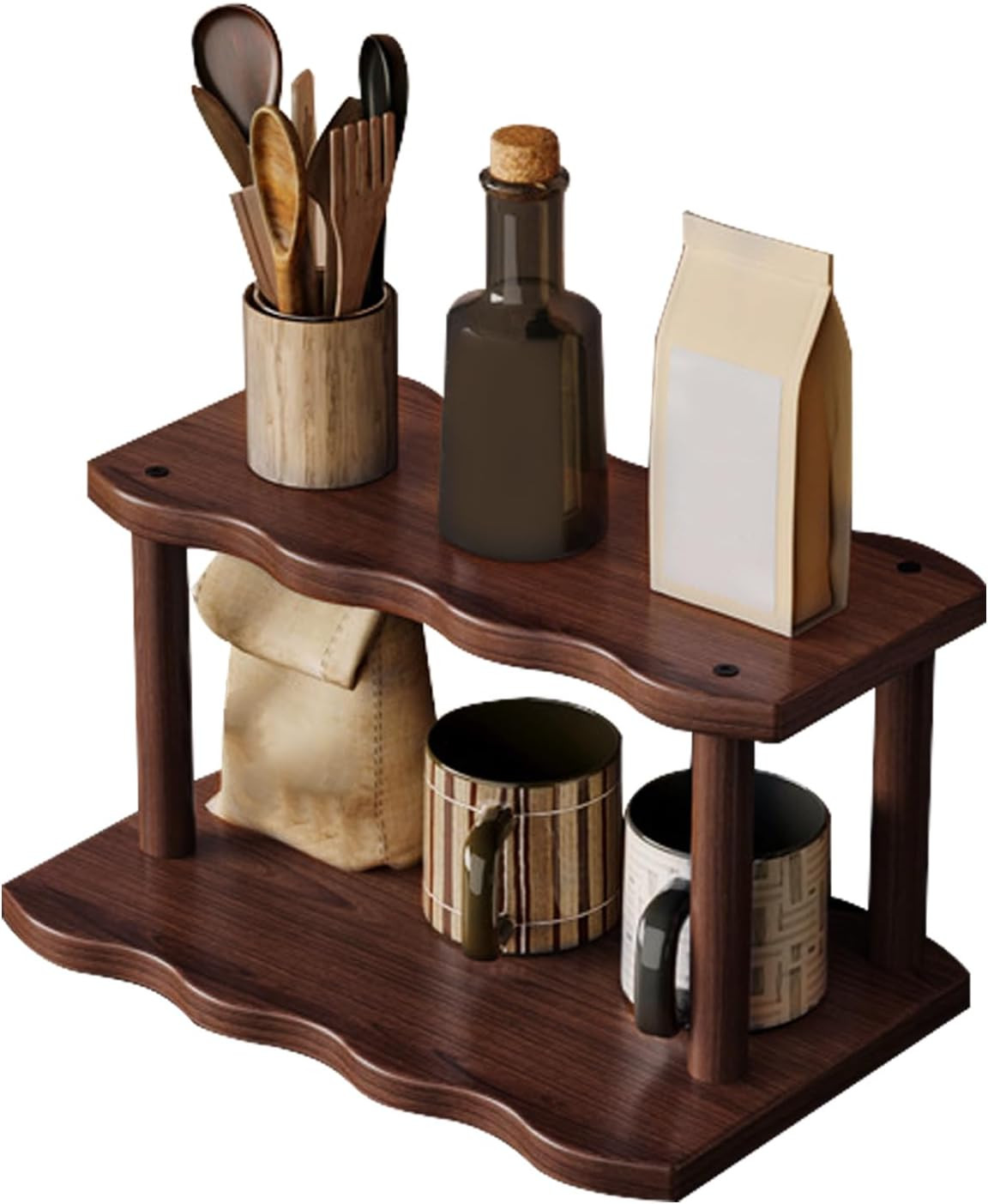 Wooden Mug Holder Countertop, 2-Tier Coffee Cup Holder Mug Display Coffee Mug Organizer Mug Rack for Coffee Station Organizer Mug Shelf for Cabinet for Kitchen, Home,2Tier_30cm | Amazon (US)