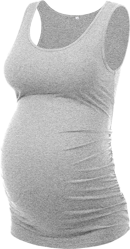 Peauty "Long Enough to Cover Hip Maternity Side Ruch Tank Tops/Basic Maternity Tops for Summer Ca... | Amazon (US)