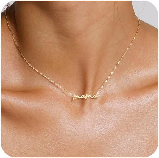 Mama Necklace for Women Dainty Gold Necklace for Mom Initial Letter Mama Pendant Necklaces Mom Je... | Amazon (US)